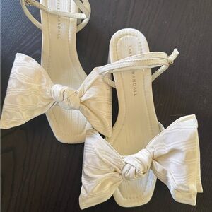 Loeffler Randall Carmen Cream Moiré Bow Sandal Ivory White Strap Heels Size 7